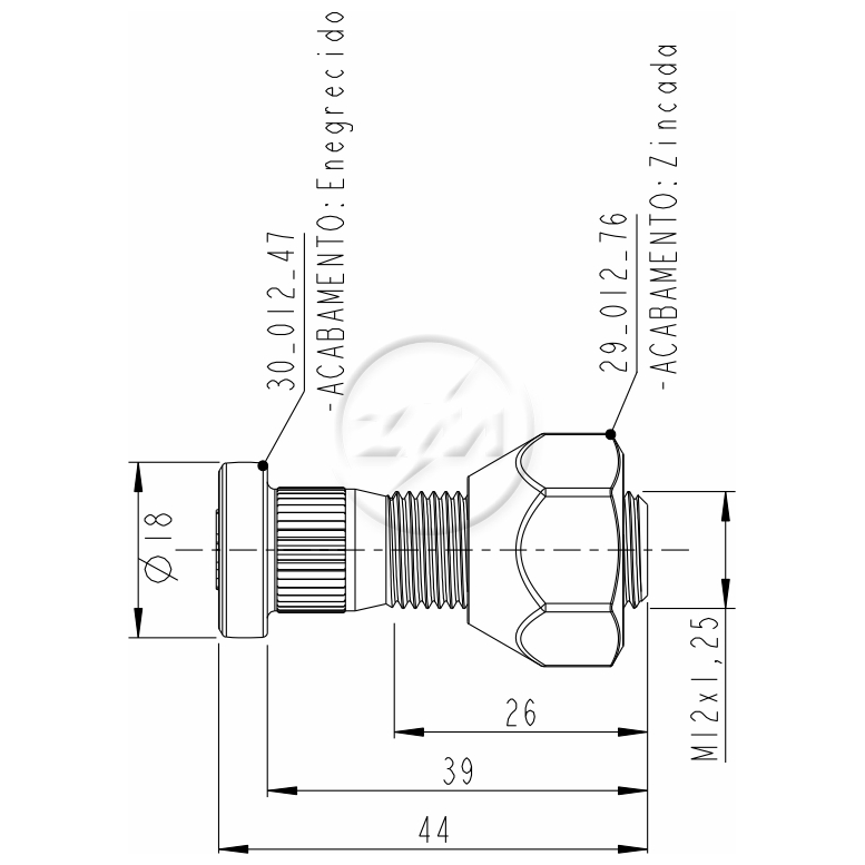 Prisioneiro de Roda com Porca Caixa com 50 Unidades para Nissan Frontier e Sentra - ZM - 40.012.06