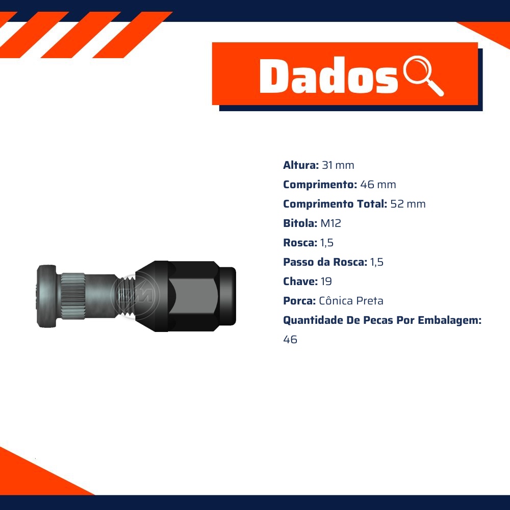 Prisioneiro de Roda com Porca Caixa com 46 Unidades para Chevrolet D-20 e Silverado - ZM - 40.012.37