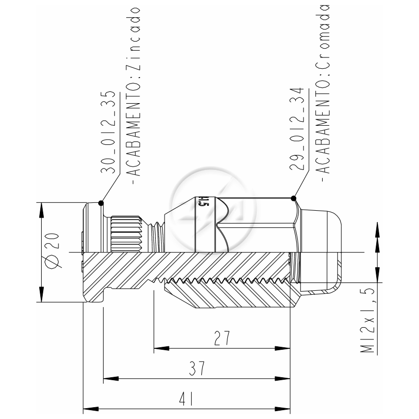 Prisioneiro de Roda com Porca M12-1,5 X 37/41 X Ch19 X H35 Caixa com 80 Unidades para Chevrolet S10 - ZM - 40.012.39