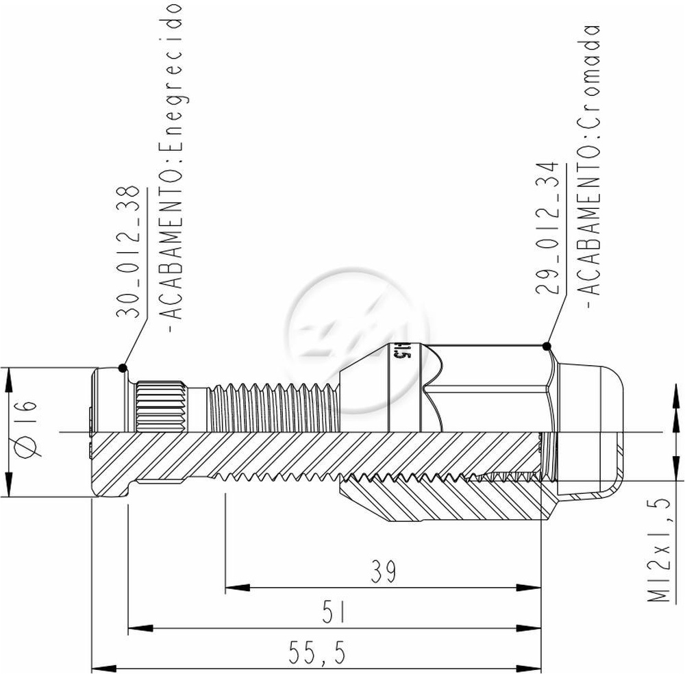 Kit 50 Parafuso Roda M12-1,5x51/55,5xCH19xH35 - ZM - 4001242