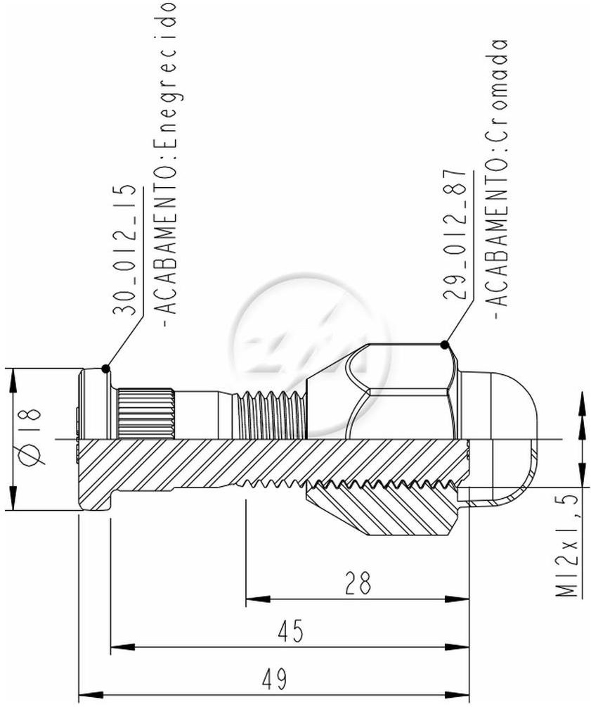 Kit 50 Parafuso Roda M12-1,5x45/49xCH21xH29 - ZM - 40.012.55