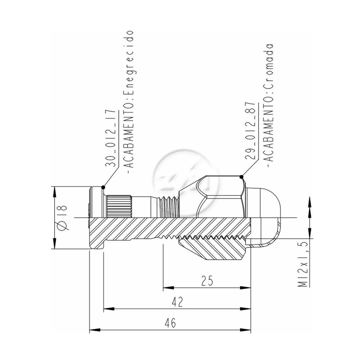 Kit 50 Parafuso Roda M12-1,5x42/46xCH21xH29 - ZM - 40.012.57