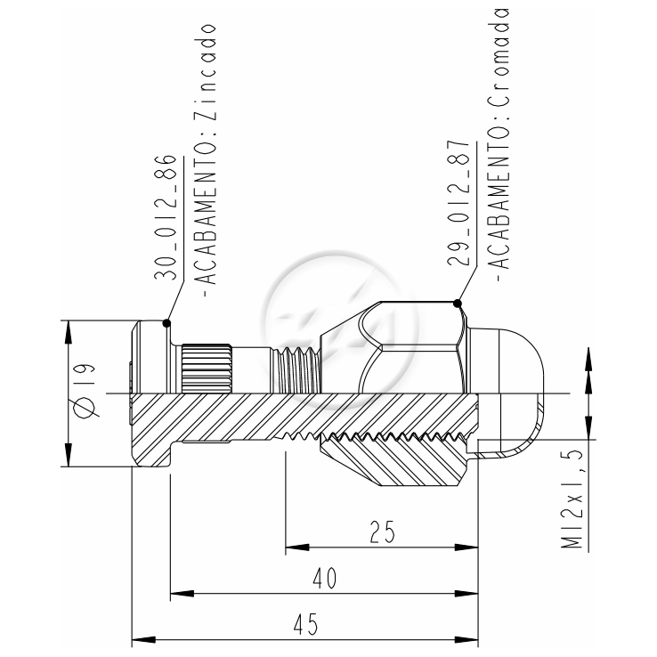 Prisioneiro de Roda com Porca M12-1,5 X 40/45 X Ch21 X H29 Caixa com 80 Unidades para KIA Sportage - ZM - 40.012.84