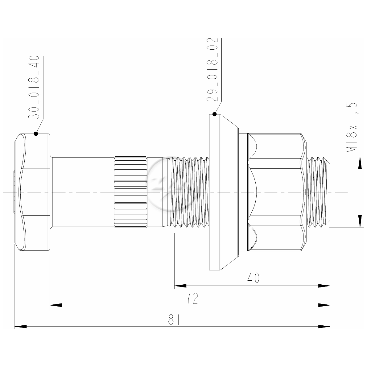 Prisioneiro de Roda com Porca M18-1,5 X 72/81 X Ch27 X H25 Caixa com 40 Unidades para Ford F-4000 - ZM - 40.018.40