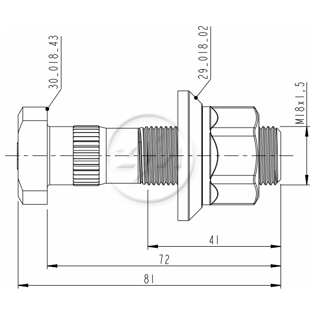 Prisioneiro de Roda com Porca M18-1,5 X 72/81 X Ch27 X H25 Caixa com 40 Unidades para Ford F-4000 - ZM - 40.018.43