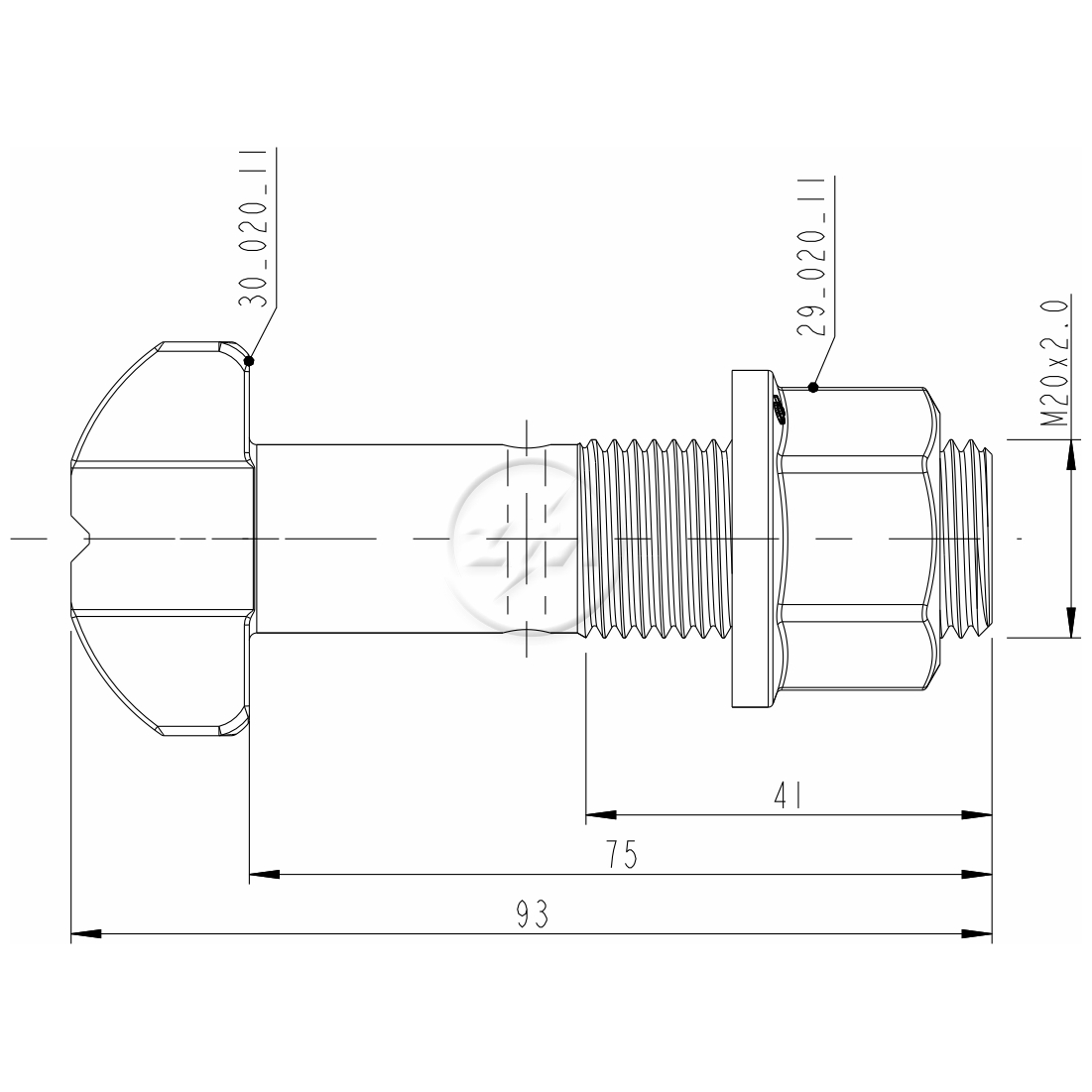 Kit 24 Parafuso Roda M20-2,0x75/93xCH27xH21 - ZM - 40.020.23