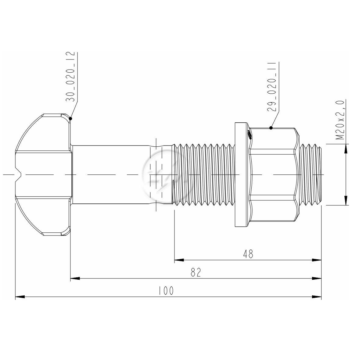 Kit 24 Parafuso Roda M20-2,0x82/100xCH27xH21 - ZM - 4002024