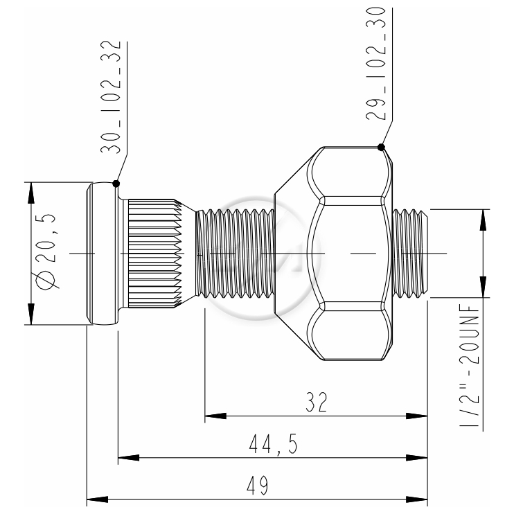 Kit 80 Parafuso Roda 1/2"x44,5/49xCH1.1/16" - ZM - 40.102.32