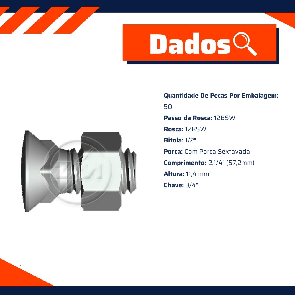 Kit 50 Parafuso para Arados 1/2"-12BSWx1,1/4" - ZM - 4012061