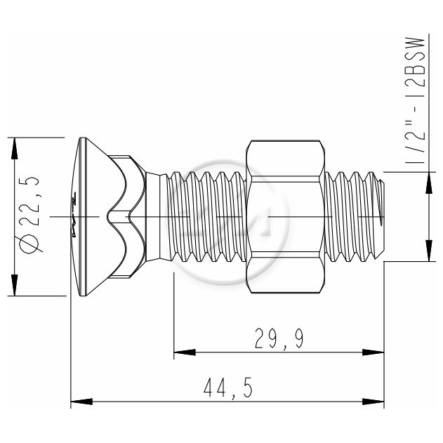 Kit 50 Parafuso para Arados 1/2"-12BSWx1,3/4" - ZM - 4012063