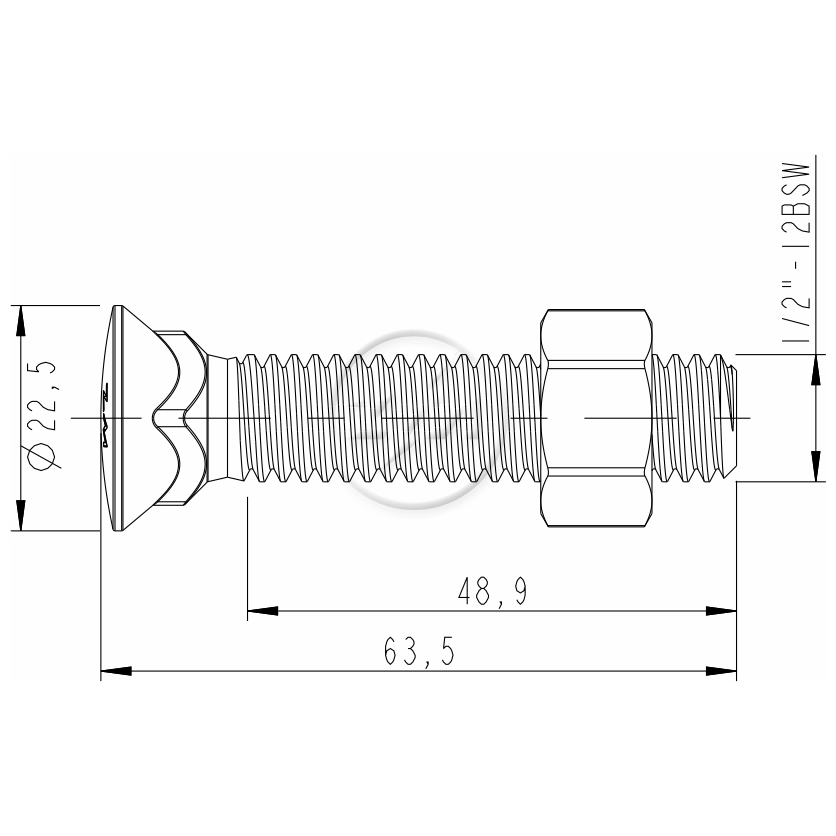 Kit 50 Parafuso para Arados 1/2"-12BSWx2.1/2" - ZM - 4012066
