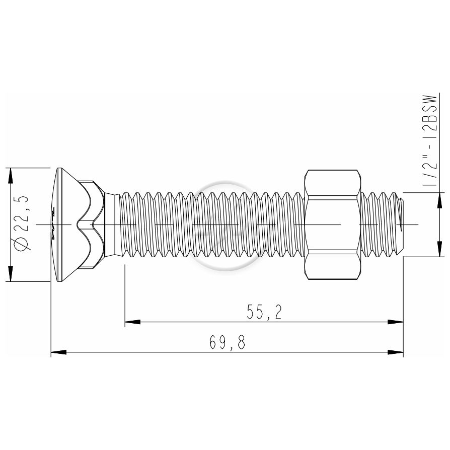 Kit 50 Parafuso para Arados 1/2"-12BSWx2.3/4" - ZM - 4012067