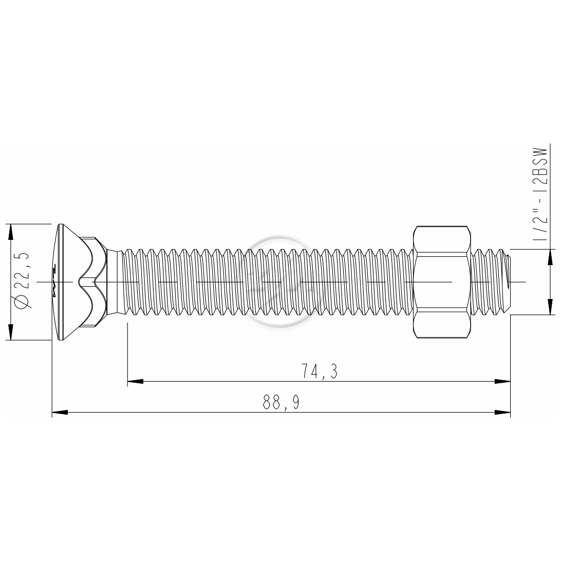 Kit 50 Parafuso para Arados 1/2"-12BSWx3.1/2" - ZM - 4012069