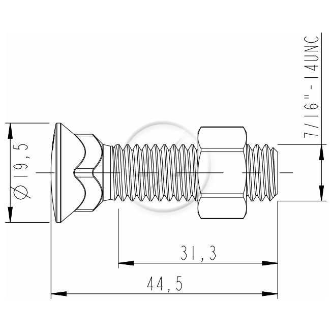 Kit 100 Parafuso Arados 7/16"x 1,3/4"xCH5/8" - ZM - 4076163