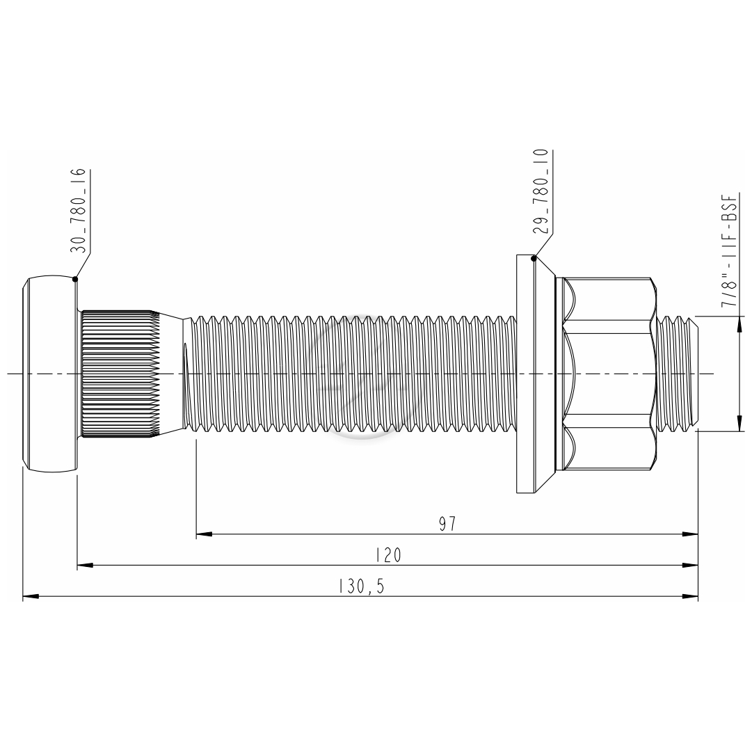 Kit 8 Parafuso Roda 7/8"x120/130,5xCH1.5/16" - ZM - 4078016