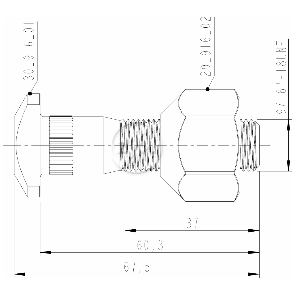Kit 46 Parafuso Roda 9/16"x60,3/67,5xCH1.1/16" - ZM - 4091601