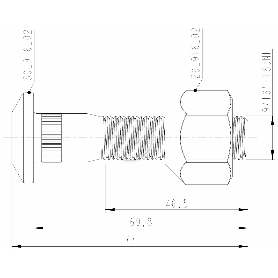Kit 46 Parafuso Roda 9/16"x69,8/77xCH1.1/16" - ZM - 4091602