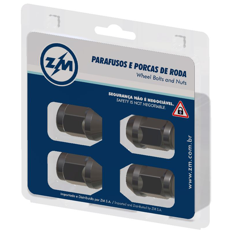 Jogo Porcas Roda Preto M12 x 1,5 - CH19mm - ZM - 41.012.30