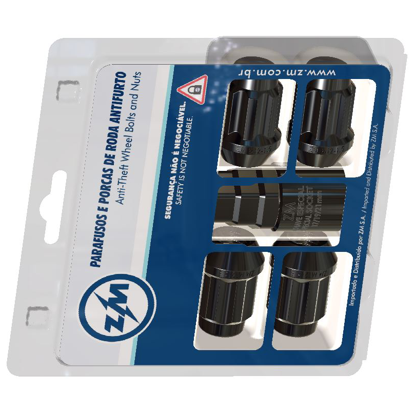 Jogo Porcas Roda Antifurto Preto M12x1,5 - ZM - 43.012.34
