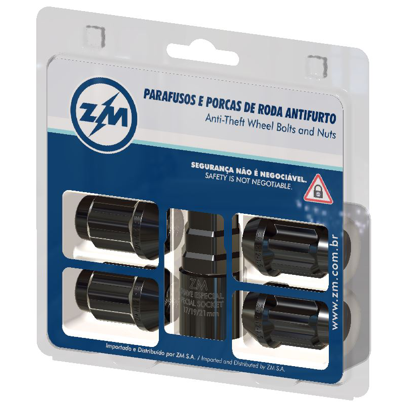 Jogo Porcas Roda Antifurto Preto M12x1,5 - ZM - 43.012.34