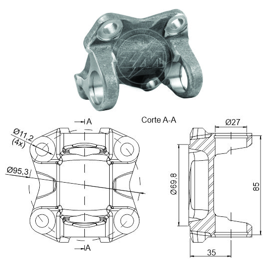 Flange de Orelha do Cardan - ZM - 435.001.01
