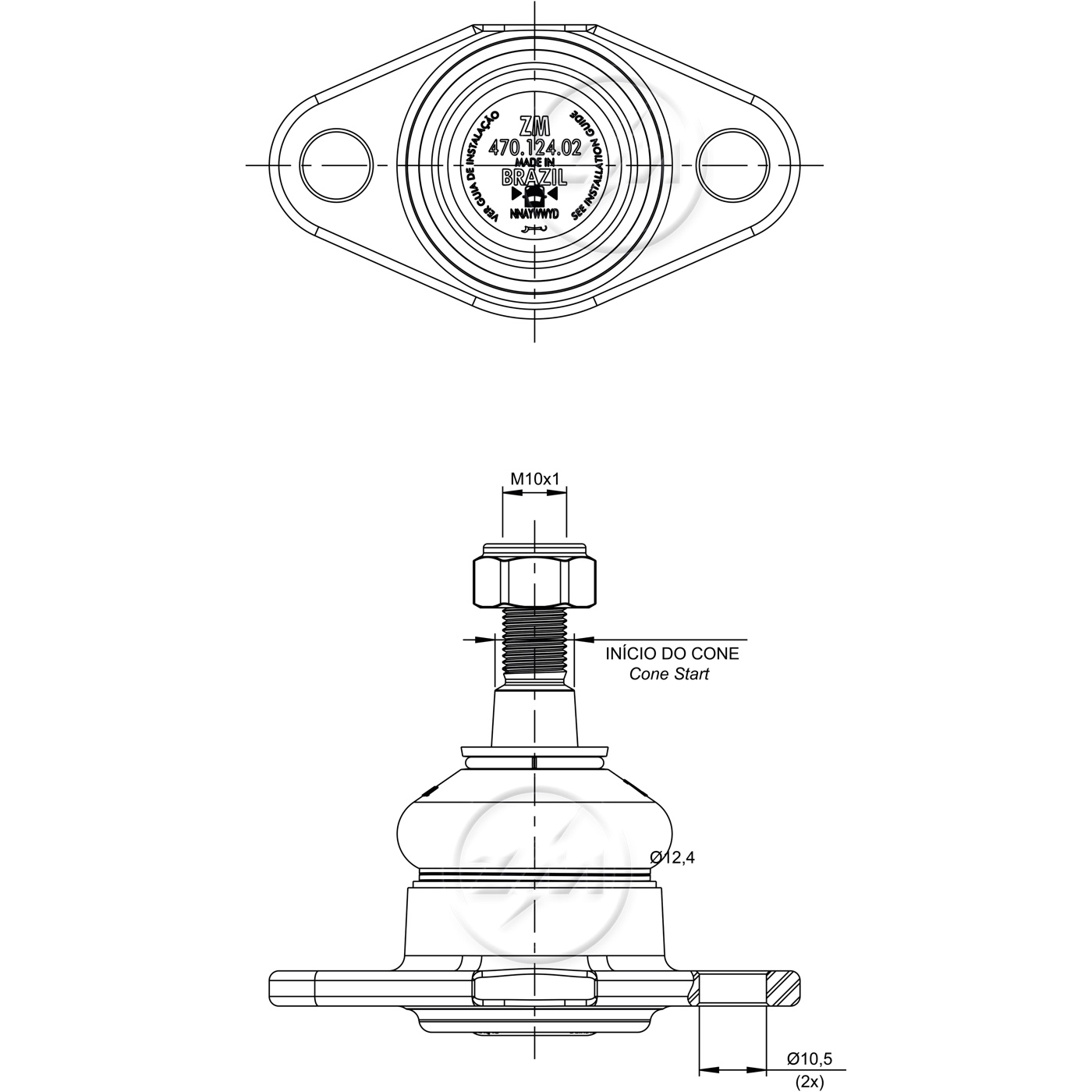 Pivô da Suspensão para Chevrolet Chevette e Chevy 500 - ZM - 470.124.02