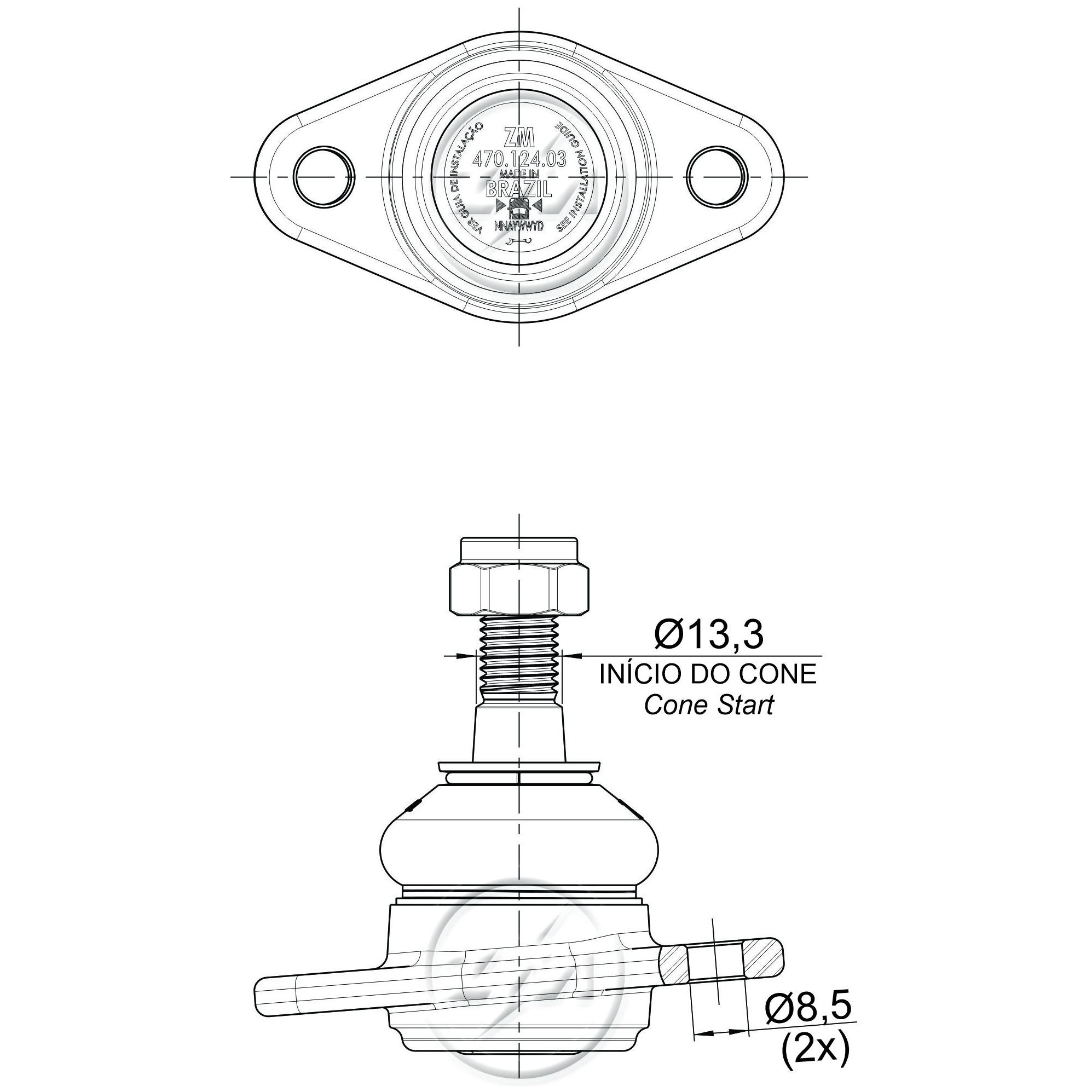 Pivô da Suspensão para Chevrolet Caravan e Opala - ZM - 470.124.03