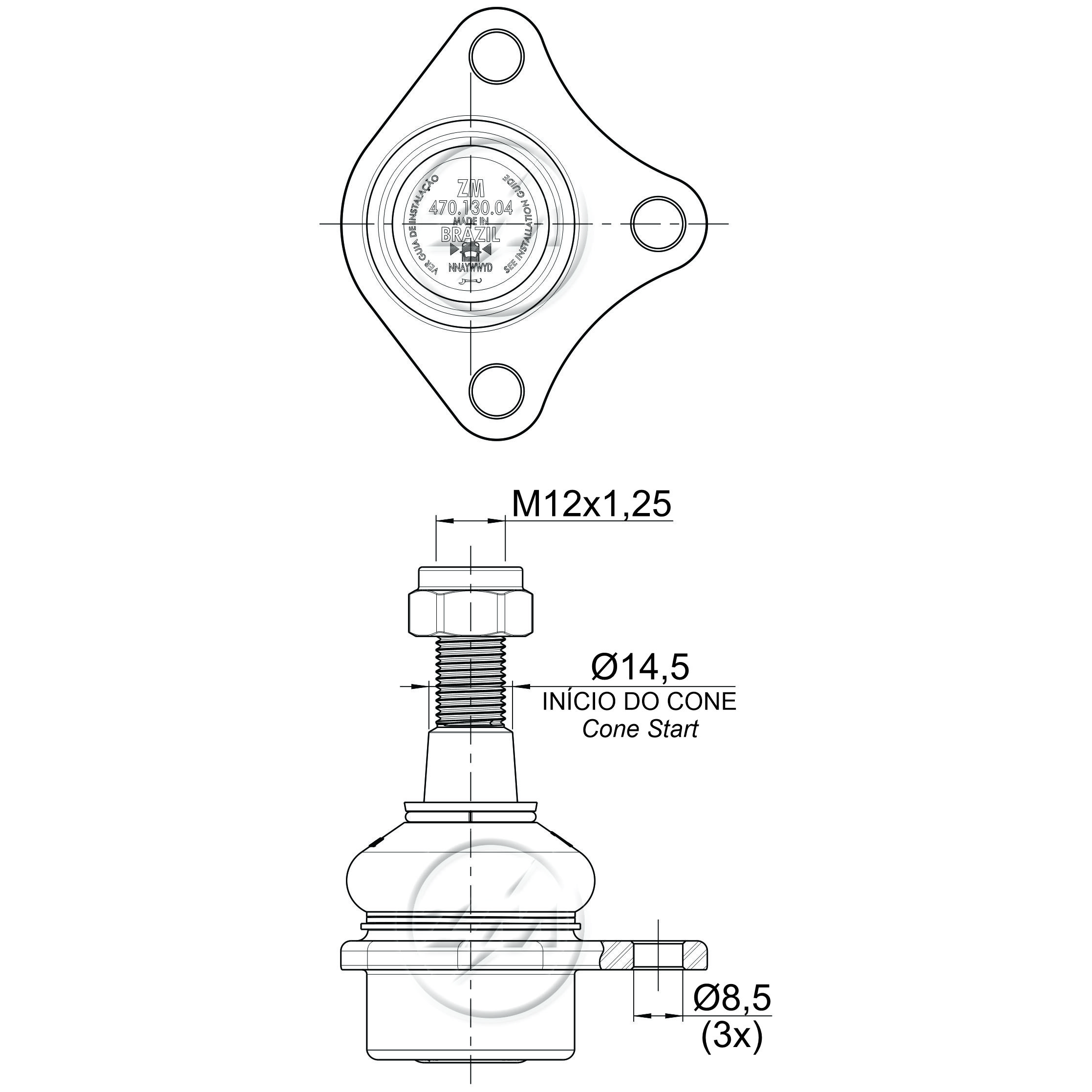 Pivô da Suspensão para Fiat Tempra - ZM - 470.130.04