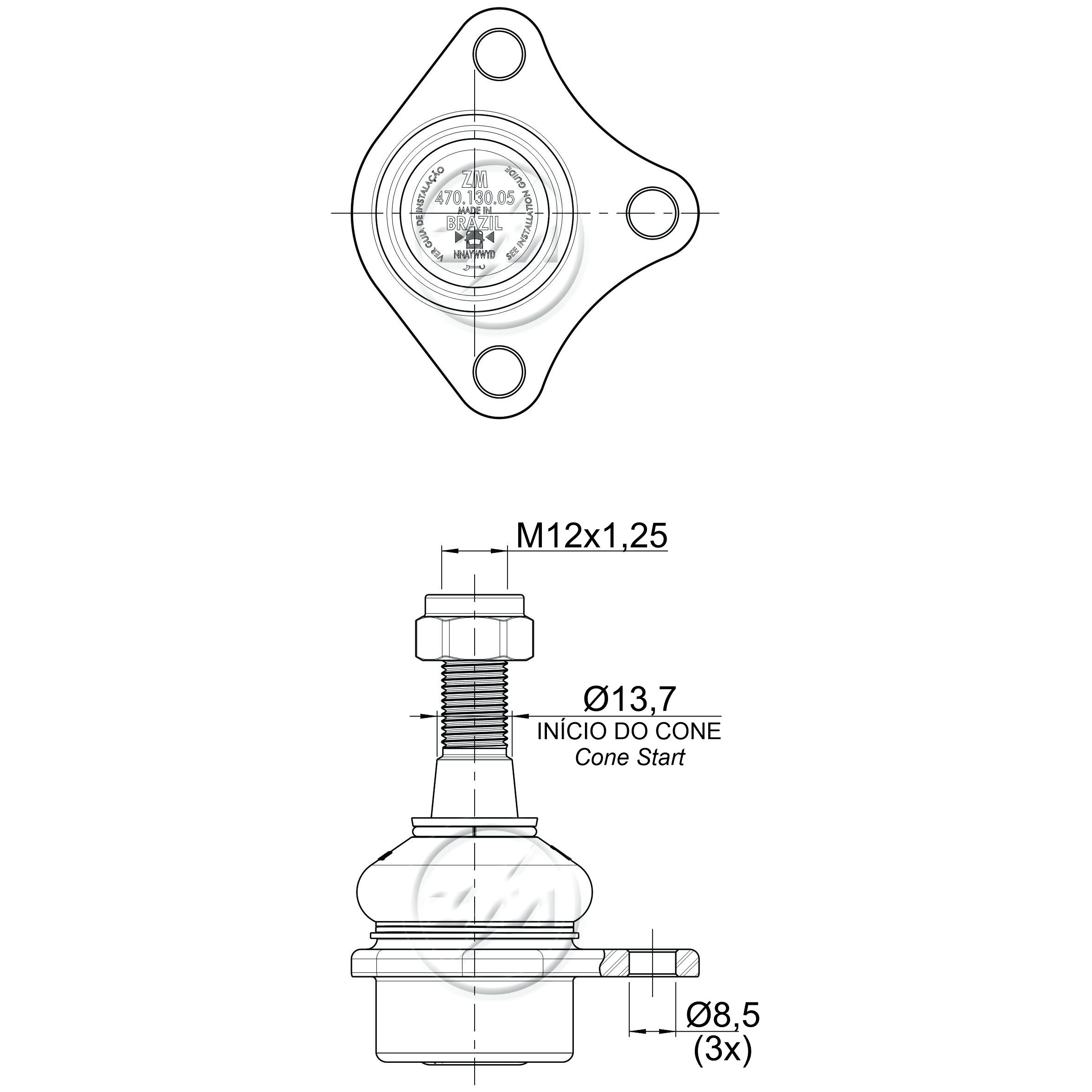 Pivô da Suspensão para Fiat Palio - ZM - 470.130.05