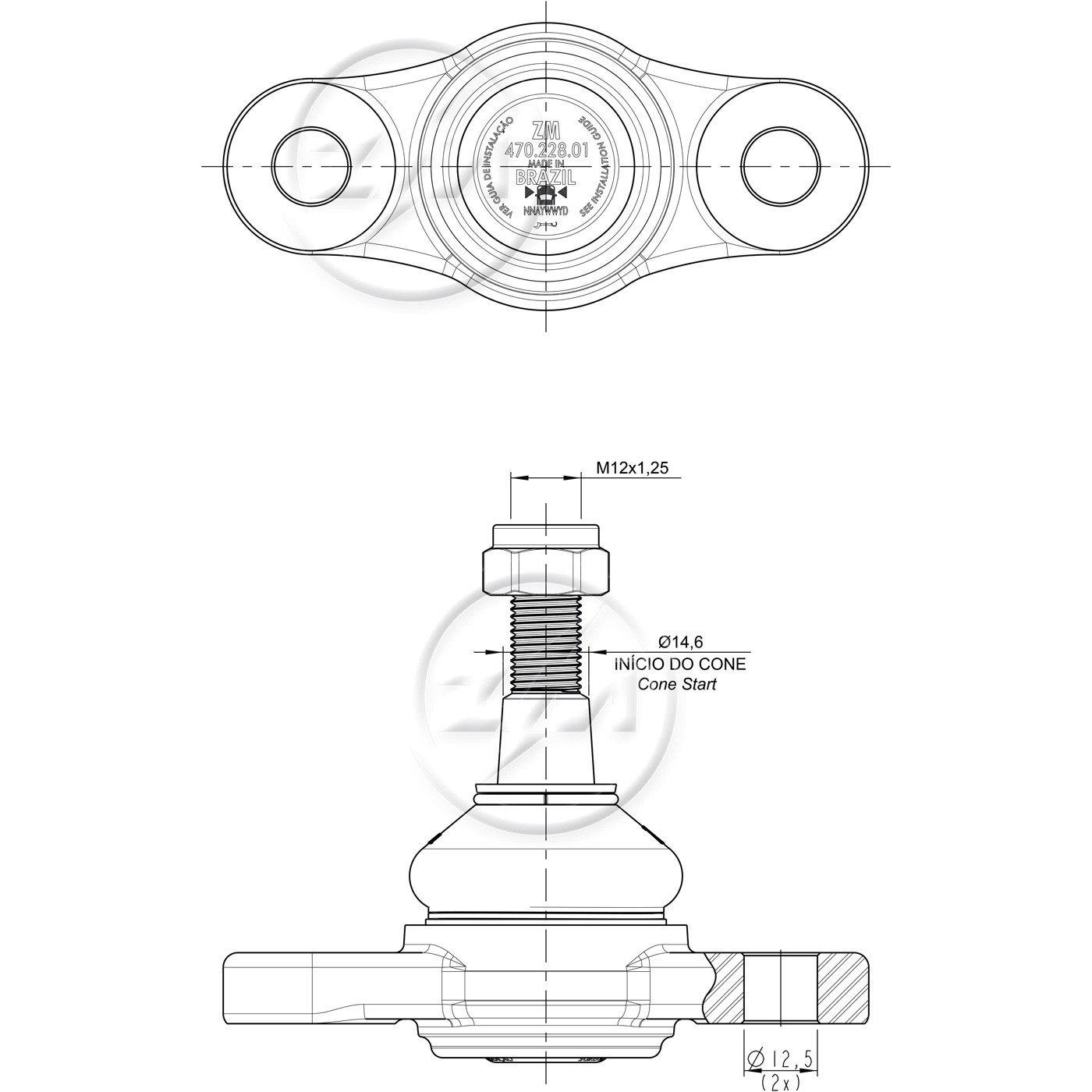 Pivô da Suspensão para Hyundai Tucson e KIA Sportage - ZM - 470.228.01