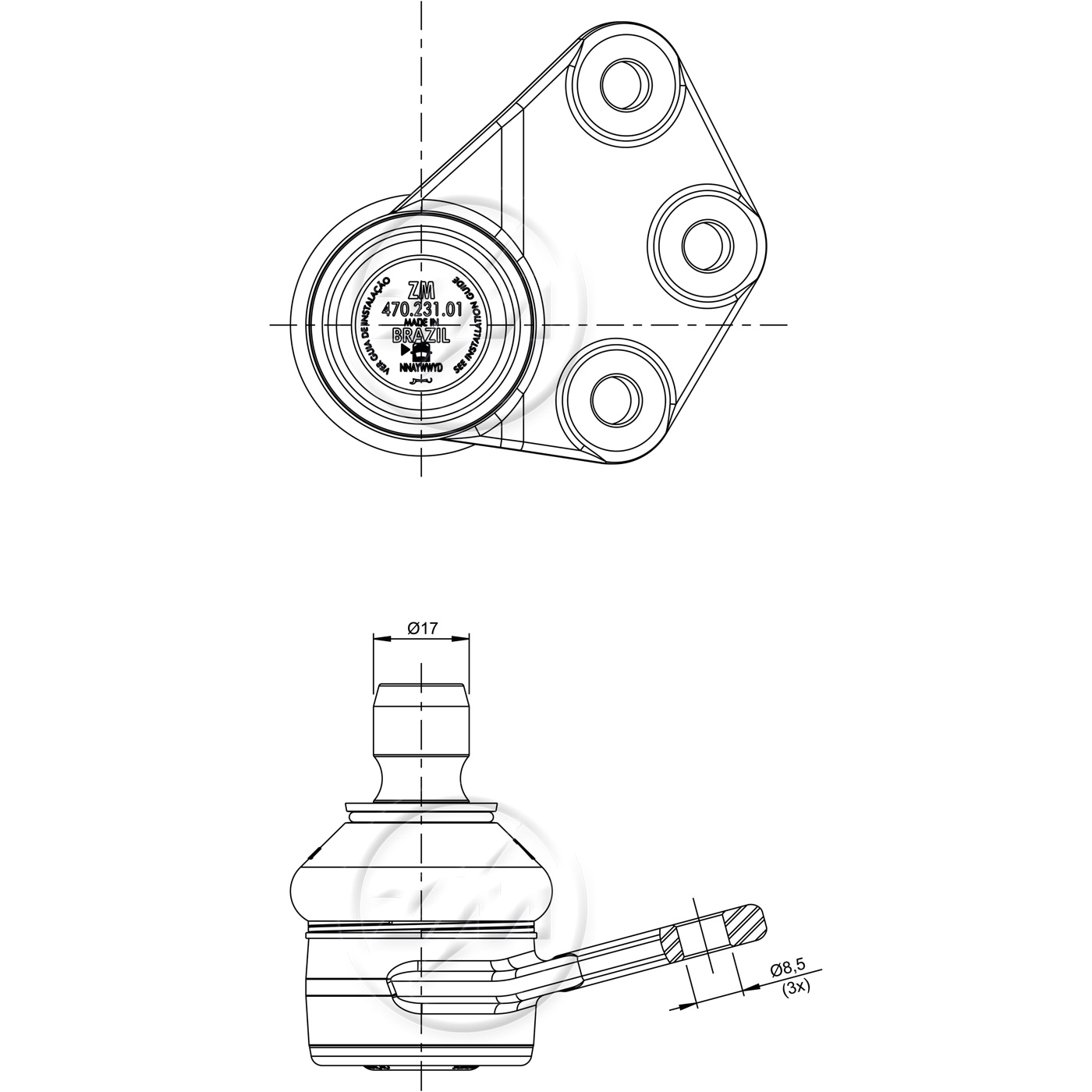Pivô da Suspensão para Fiat Idea - ZM - 470.231.01