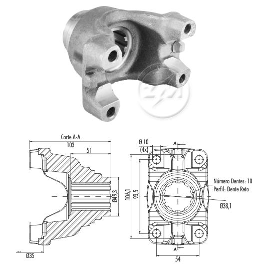 Terminal Yoke Acoplamento do Diferencial - ZM - 535.001.14