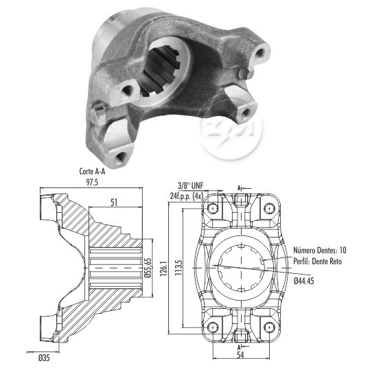 Terminal Yoke Acoplamento do Diferencial - ZM - 535.001.16