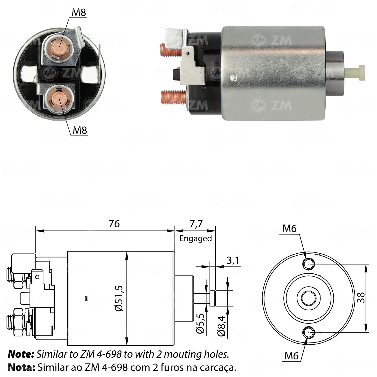 Relê Auxiliar de Partida para Mitsubishi Galant e Pajero Sport - ZM - 698