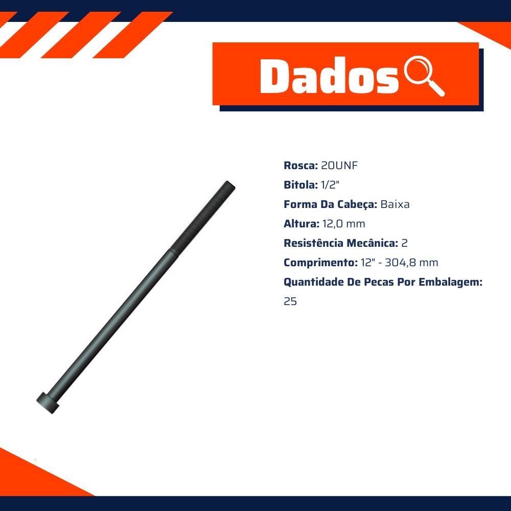 Kit 25 Pino de Centro 1/2"-20UNF x 12" - ZM - 732.102.12