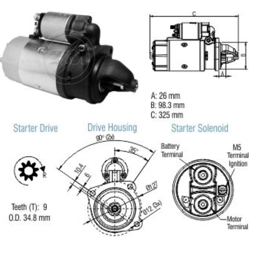 Motor de Partida Jf 12V para Agrale 1600 TX e 1800 D - ZM - 80.102.17