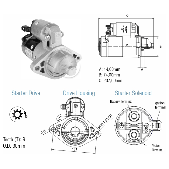 Motor de Partida 12V para Lifan X60 - ZM - 80.790.60