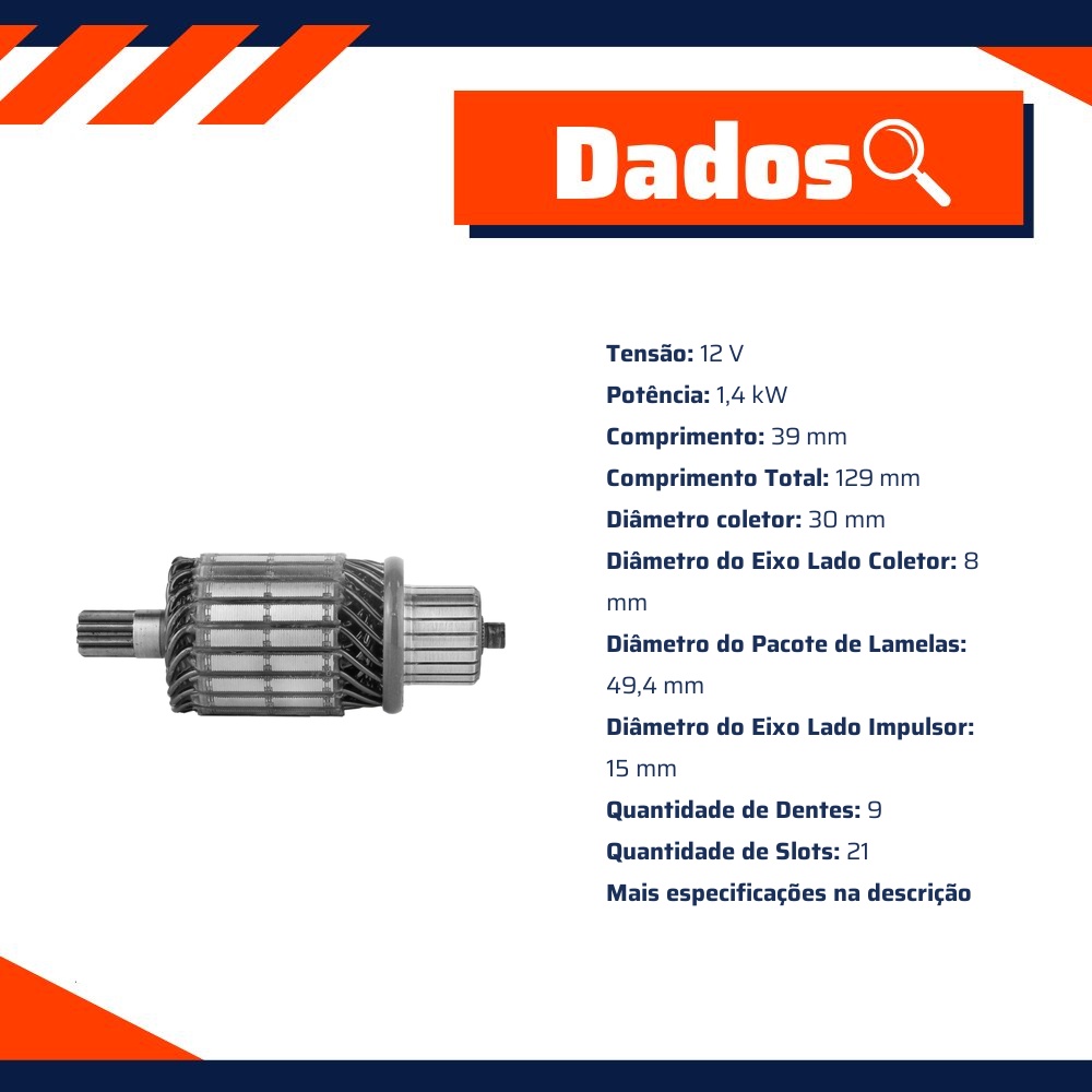 Induzido do Motor de Partida 12V - ZM - 83.421.08