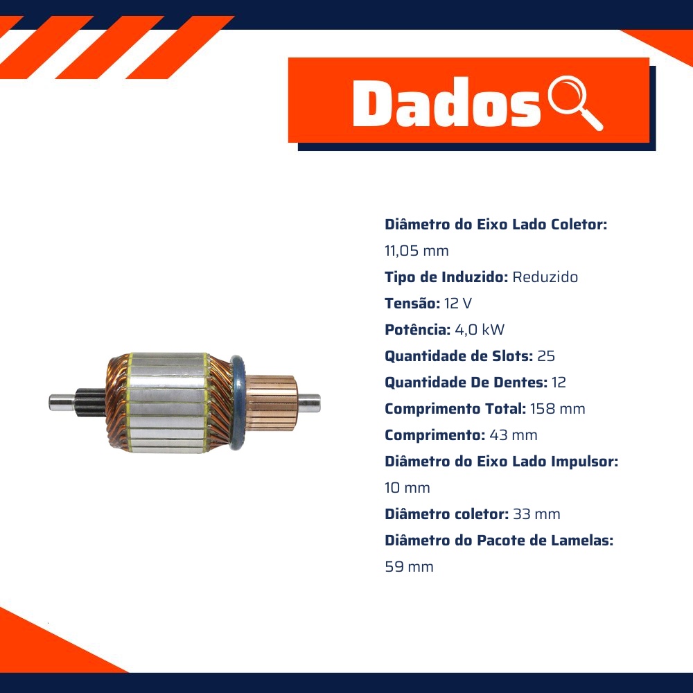 Induzido do Motor de Partida 12V para Volkswagen 17-220 e Constellation 18-310 Titan - ZM - 83.480.52