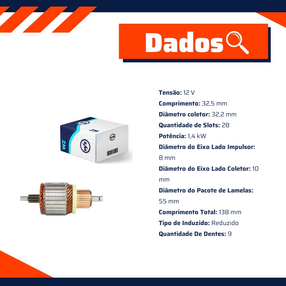 Induzido do Motor de Partida 12V - ZM - 83.571.55