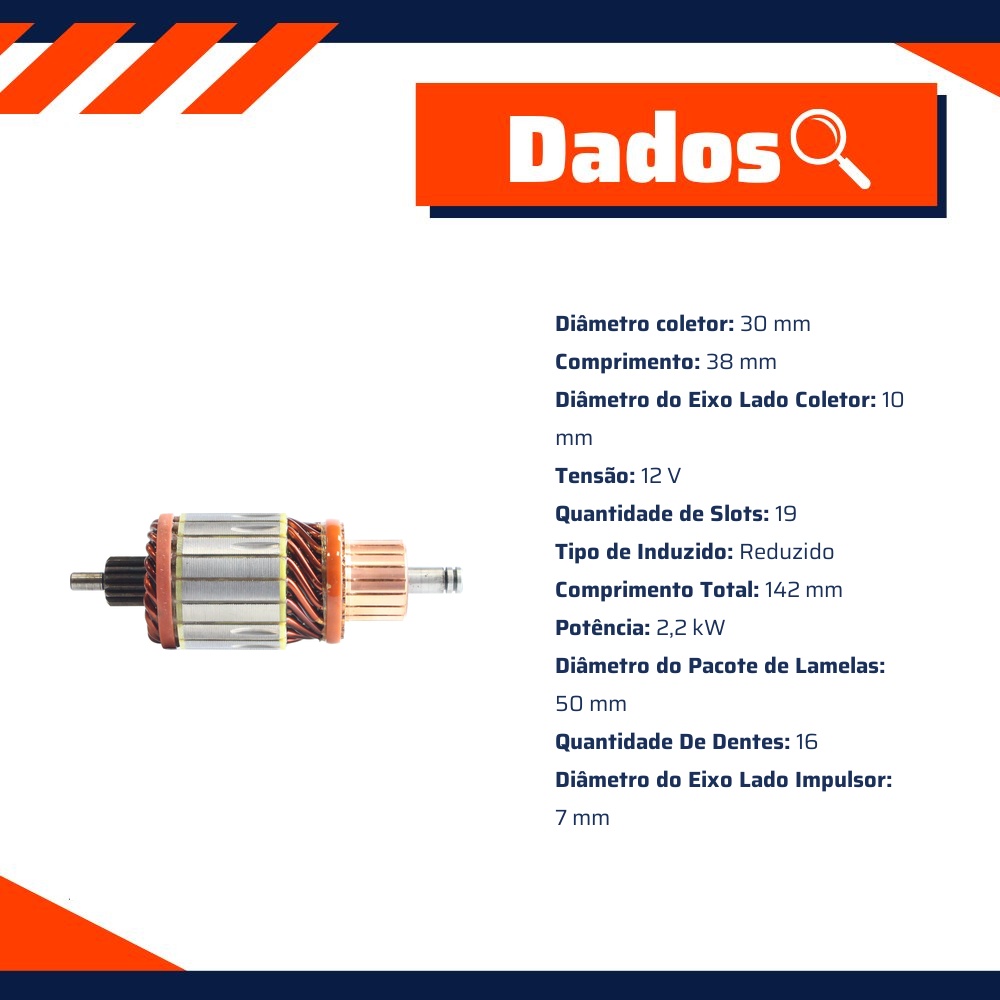 Induzido do Motor de Partida 12V para Hyundai HR - ZM - 83.590.03
