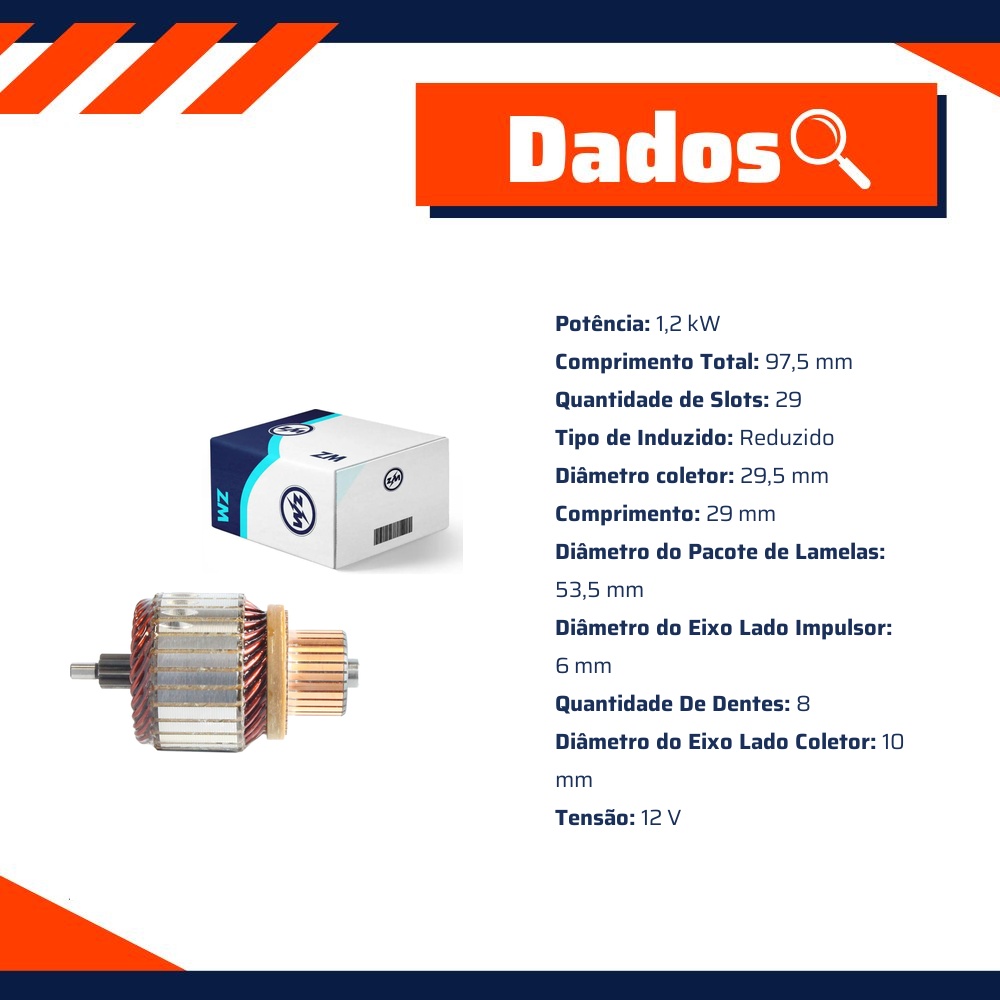 Induzido do Motor de Partida 12V para JAC J2 e J3 - ZM - 83.790.09