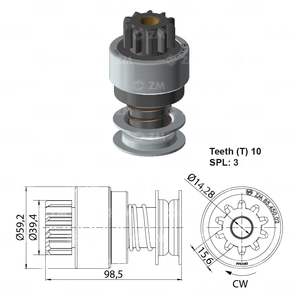 Impulsor de Partida para GMC 14-190 e Volkswagen 14-210 - ZM - 85.450.02