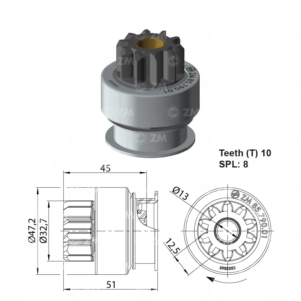 Impulsor de Partida para Hyundai HR e Mazda B 2500 - ZM - 85.790.01