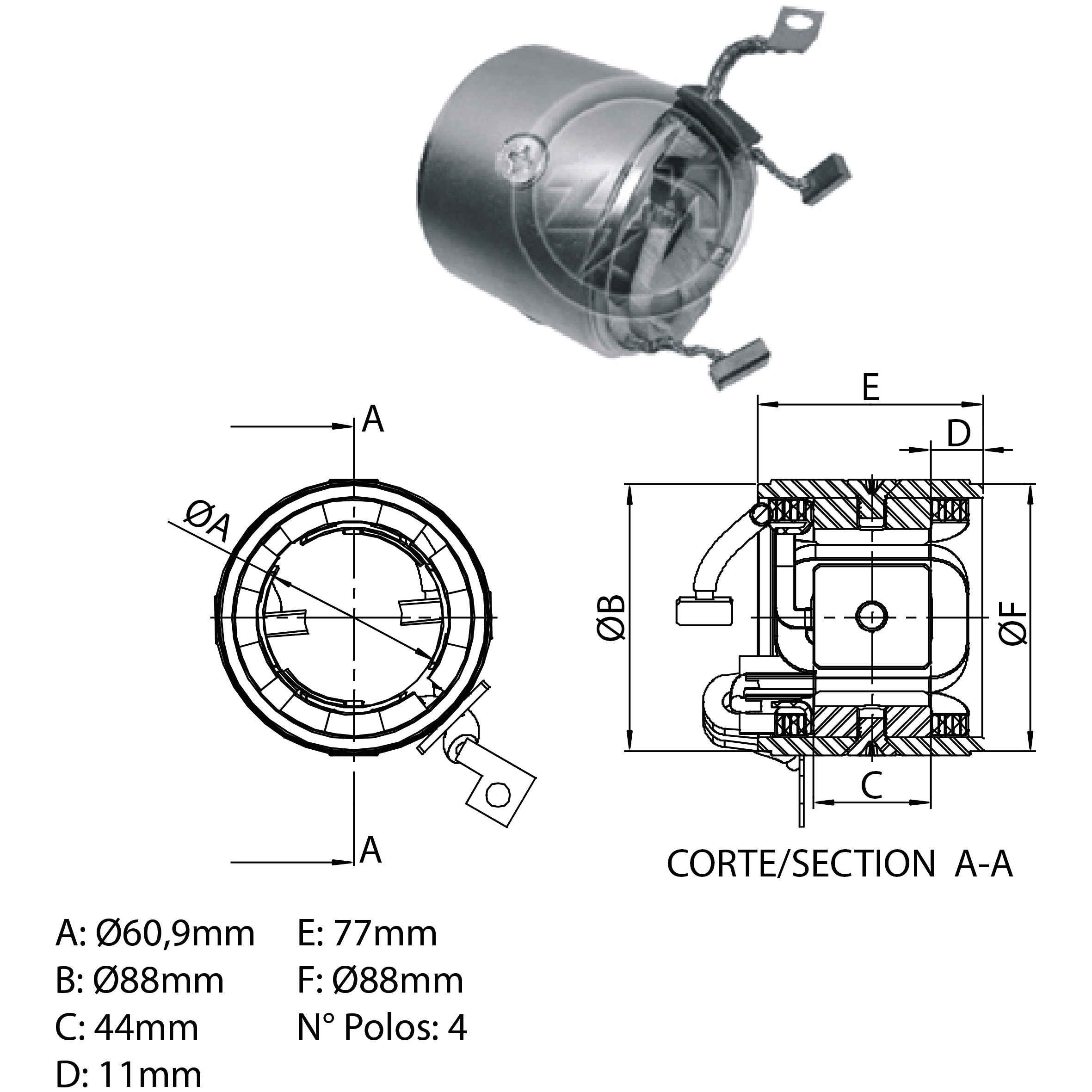 Carcaça Polar do Motor de Partida para Chevrolet Monza e Volkswagen Passat - ZM - 89.167.04