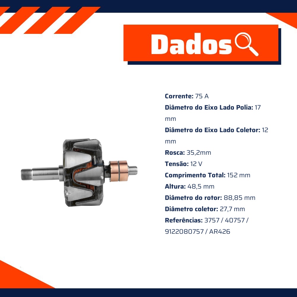 Rotor do Alternador 12V 65-75A - ZM - 93.530.05