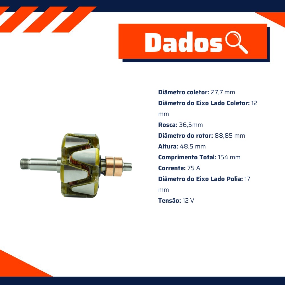 Rotor do Alternador 12V 75A - ZM - 93.530.09