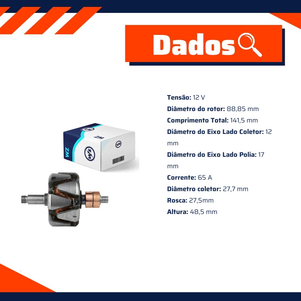 Rotor do Alternador 12V 65A - ZM - 93.530.17