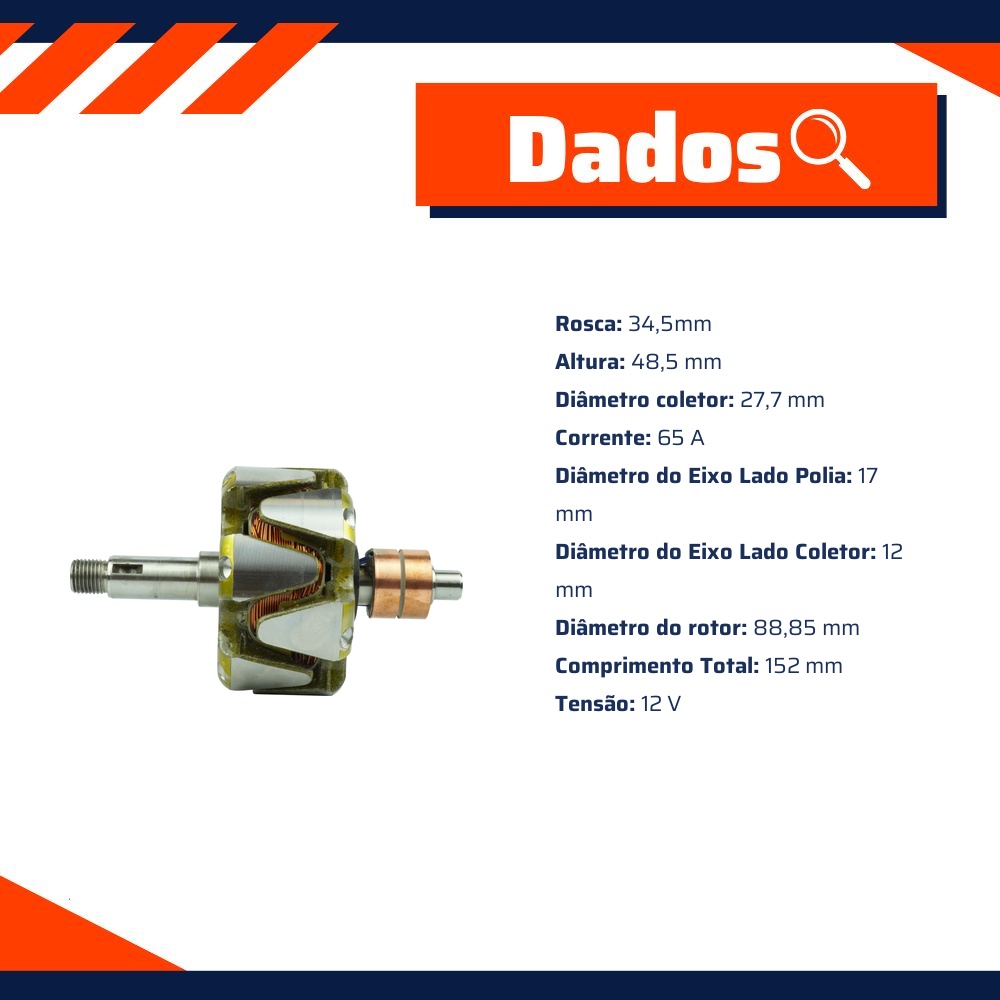 Rotor do Alternador 12V 65A - ZM - 93.530.18