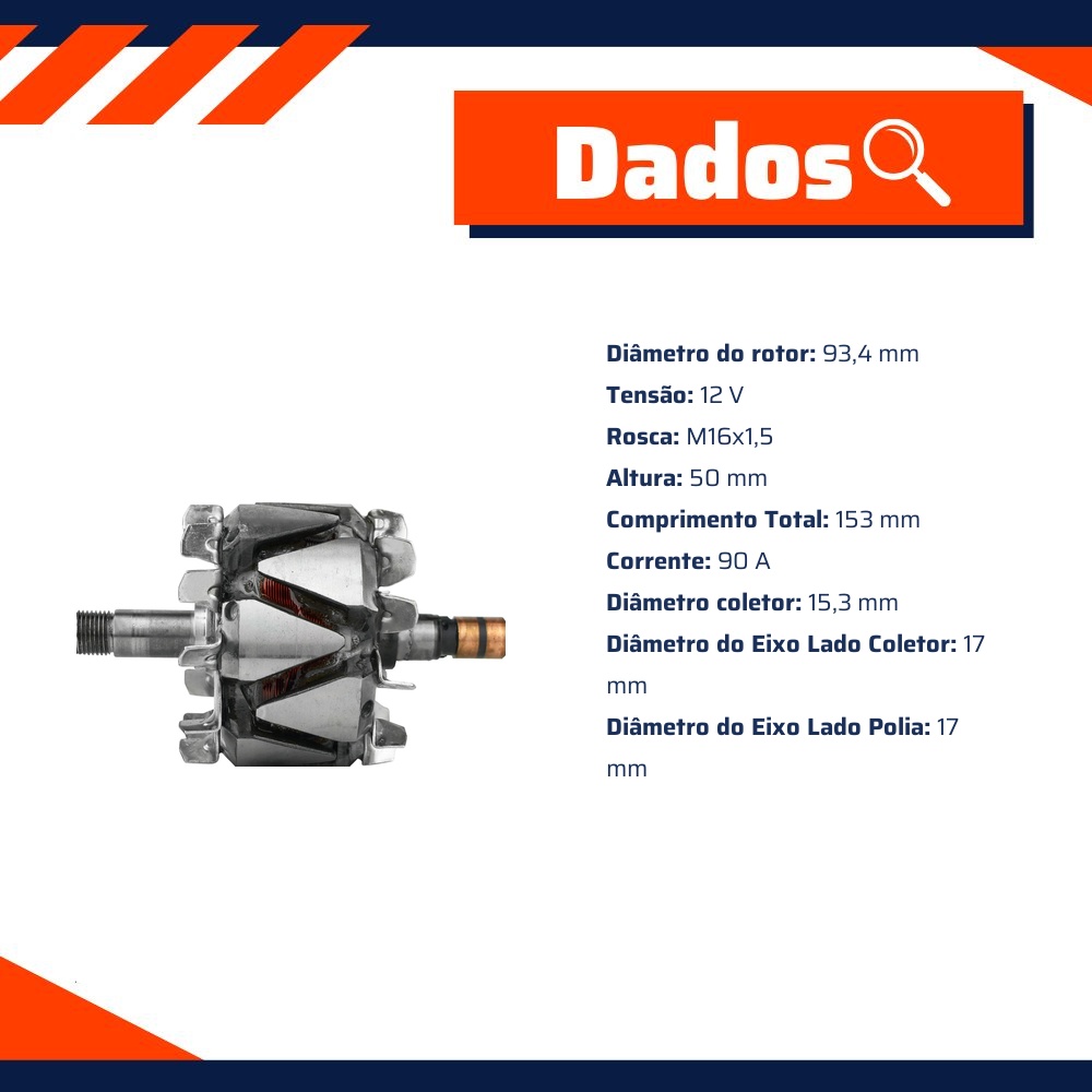 Rotor do Alternador 12V 90A - ZM - 93.570.01